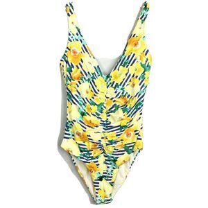 NWT‎ Skye Swimsuit Womens Sz Small Yellow Blue Striped Floral One Piece